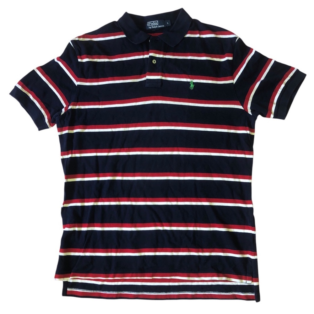 Polo By Ralph Lauren Navy Colorblock Red Striped Polo Shirt Size Large